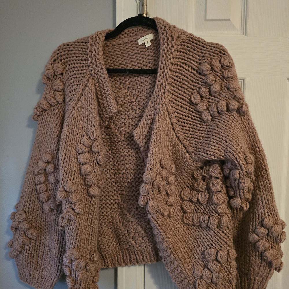 debut Mauve Pink Chunky Bobble Knit Cardigan
